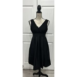 ELIZA J Black V-Neck Evening Satin Chiffon Lined Pockets Dress Size 6
